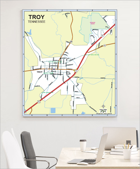 Street Wall Map of Troy with Points of Interest
