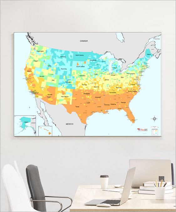 US Temperature Wall Map