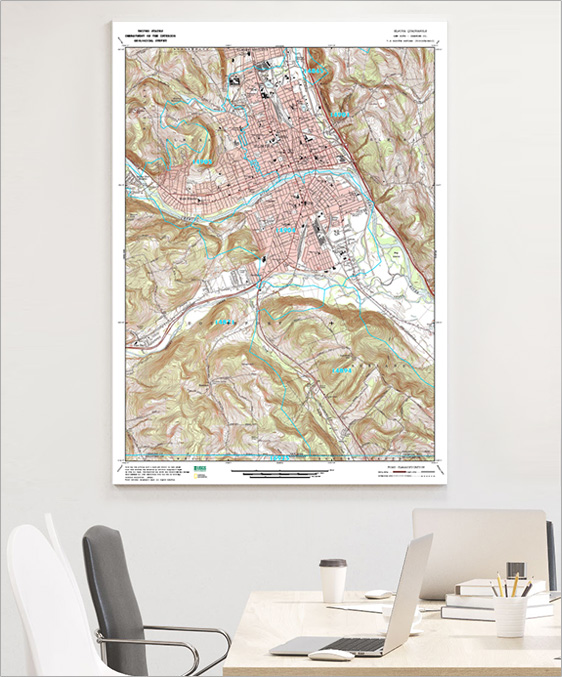 Topographic Wall Map with ZIP Codes
