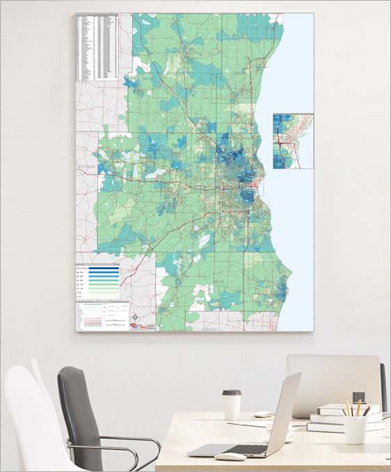 Metro Area Wall Map with Population by Carrier Route